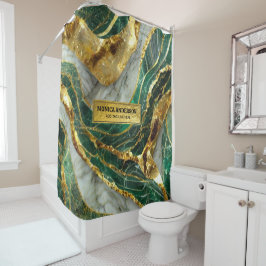 Emerald Green Gold Marble Metallic Luxury Geode シャワーカーテン