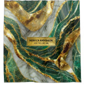 Emerald Green Gold Marble Metallic Luxury Geode シャワーカーテン (正面)