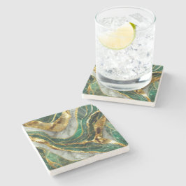 Emerald Green Gold Marble Metallic Luxury Geode ストーンコースター