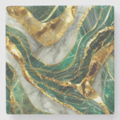 Emerald Green Gold Marble Metallic Luxury Geode ストーンコースター (正面)
