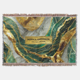 Emerald Green Gold Marble Metallic Luxury Geode スローブランケット