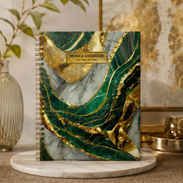 Emerald Green Gold Marble Metallic Luxury Geode ノートブック