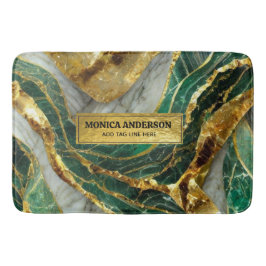 Emerald Green Gold Marble Metallic Luxury Geode バスマット