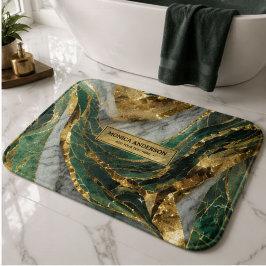 Emerald Green Gold Marble Metallic Luxury Geode バスマット