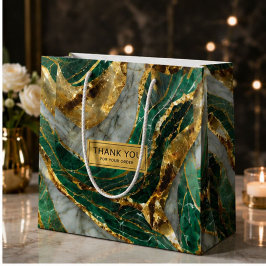 Emerald Green Gold Marble Metallic Luxury Geode ラージペーパーバッグ