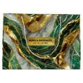Emerald Green Gold Marble Metallic Luxury Geode ラージペーパーバッグ (裏面)
