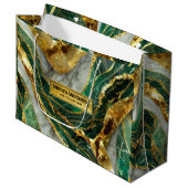 Emerald Green Gold Marble Metallic Luxury Geode ラージペーパーバッグ (正面アングル)
