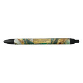 Emerald Green Gold Marble Metallic Luxury Geode 黒ボールペン (正面)