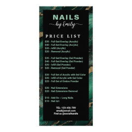 Emerald green Gold Marble Nail Salon Price List ラックカード