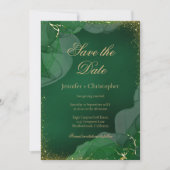 Emerald Green Gold Marble Wedding Save The Date 招待状 (正面)