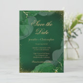 Emerald Green Gold Marble Wedding Save The Date 招待状 (スタンド正面)