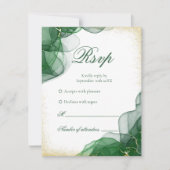Emerald Green Gold Marble White Wedding RSVP Card (正面)