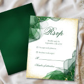 Emerald Green Gold Marble White Wedding RSVP Card