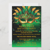Emerald Green Gold Masks Masquerade Birthday Party 招待状 (正面)