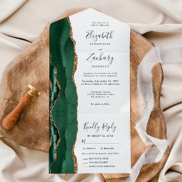 Emerald Green Gold Meal Options Wedding オールインワン招待状