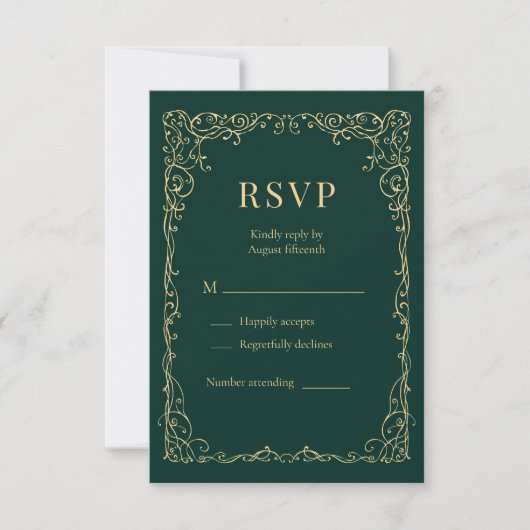 Emerald Green Gold Minimalist Wedding RSVP  (正面)