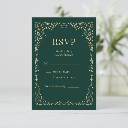 Emerald Green Gold Minimalist Wedding RSVP  (スタンド正面)