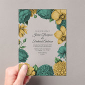 Emerald Green & Gold Modern Botanical Wedding アクリル招待状 (インサイチュ (ポータブル))