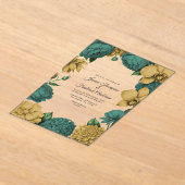 Emerald Green & Gold Modern Botanical Wedding アクリル招待状 (レイダウン)