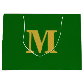 Emerald Green & Gold Modern Letter Monogram ラージペーパーバッグ (正面)