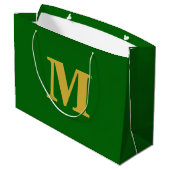 Emerald Green & Gold Modern Letter Monogram ラージペーパーバッグ (裏面アングル)