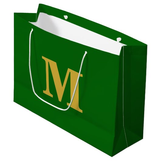 Emerald Green & Gold Modern Letter Monogram ラージペーパーバッグ (正面アングル)