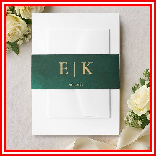 Emerald Green & Gold Monogram Wedding 招待状ベリーバンド