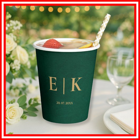 Emerald Green & Gold Monogram Wedding 紙コップ