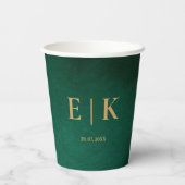 Emerald Green & Gold Monogram Wedding 紙コップ (裏面)
