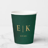 Emerald Green & Gold Monogram Wedding 紙コップ (正面)
