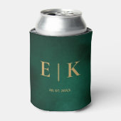 Emerald Green & Gold Monogram Wedding 缶クーラー (缶正面)