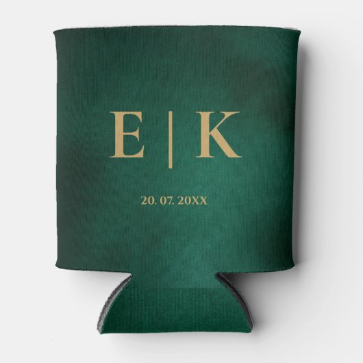 Emerald Green & Gold Monogram Wedding 缶クーラー (正面)