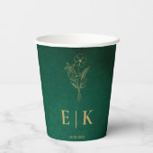 Emerald Green & Gold Monogram Wildflower Wedding 紙コップ (裏面)