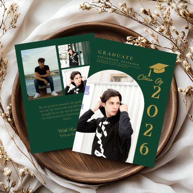 Emerald Green & Gold Photo Graduation announcement (クリエイターアップロード済み)