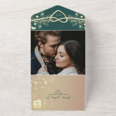 Emerald Green Gold Photo Wedding オールインワン招待状 (外側)