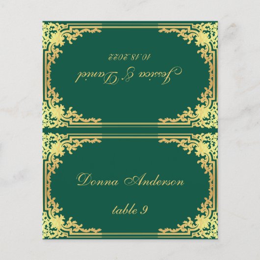 Emerald Green Gold Printed Name Wedding Place Card (正面)
