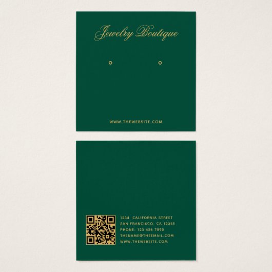 Emerald Green Gold QR Code Earring Display Card (正面&裏面)