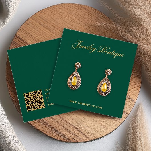 Emerald Green Gold QR Code Earring Display Card