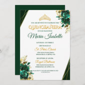 Emerald Green & Gold Quinceañera Invitation 招待状 (正面/裏面)