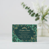 Emerald Green Gold Quinceanera Reception Details エンクロージャーカード (スタンド正面)