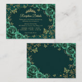 Emerald Green Gold Quinceanera Reception Details エンクロージャーカード (正面/裏面)