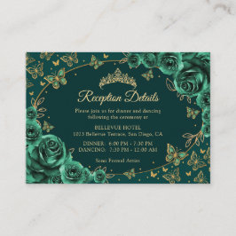 Emerald Green Gold Quinceanera Reception Details エンクロージャーカード