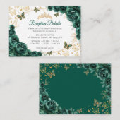 Emerald Green Gold Quinceanera Reception Details エンクロージャーカード (正面/裏面)