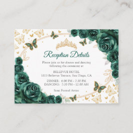 Emerald Green Gold Quinceanera Reception Details エンクロージャーカード