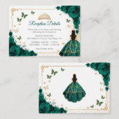 Emerald Green Gold Quinceanera Reception Details エンクロージャーカード (正面/裏面)