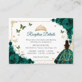 Emerald Green Gold Quinceanera Reception Details エンクロージャーカード