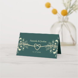 Emerald Green Gold Rope Heart Wedding プレイスカード