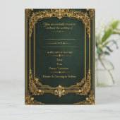 Emerald Green Gold Royal Wedding Invitation カード (スタンド正面)