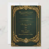 Emerald Green Gold Royal Wedding Invitation カード (正面)