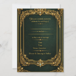 Emerald Green Gold Royal Wedding Invitation カード